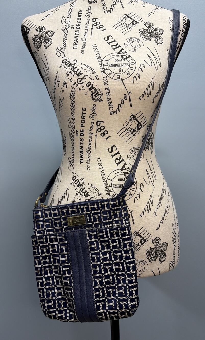Tommy Hilfiger - Adjustable Crossbody Logo Monogram Bag - Navy w/Gold Hardware